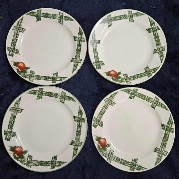 Cades Cove Citation Set of 4 7.5" Salad Plates Green Lattice Apple Pattern - Picture 4 of 6